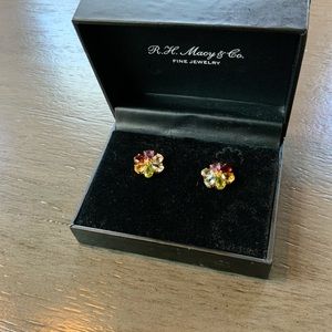 Multi-gemstone & Diamond Flower Earrings